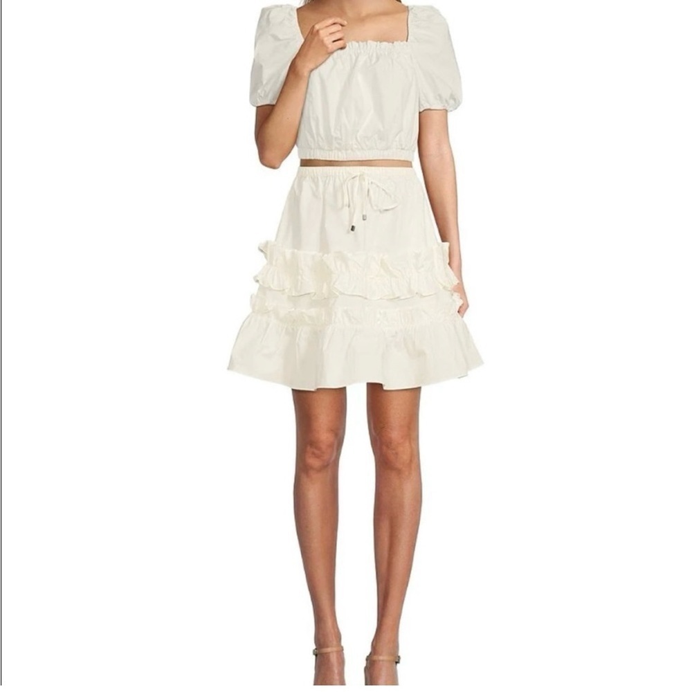 LDT by Alex and Michael Tuccin cropped top with balloon sleeves